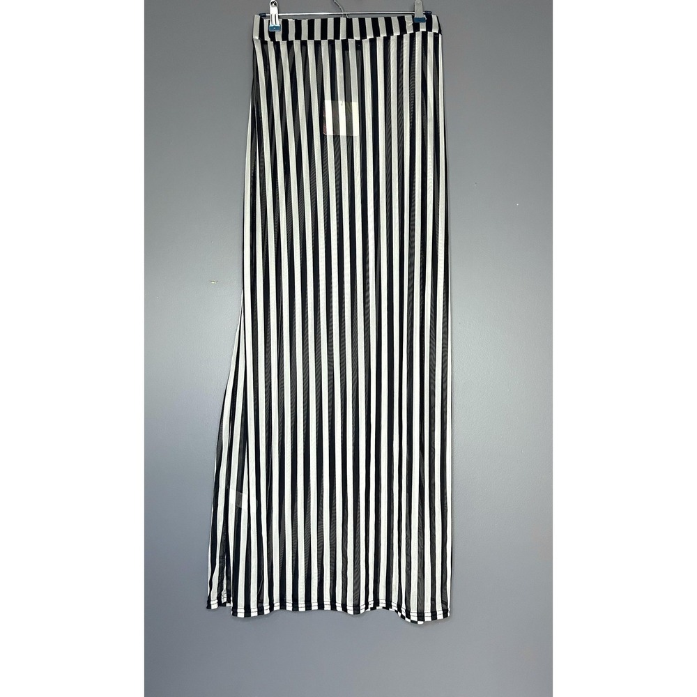 Missguided Skirt Size 12 Black White Stripe Sheer Mesh Maxi Festival Beach Party - Picture 3 of 12